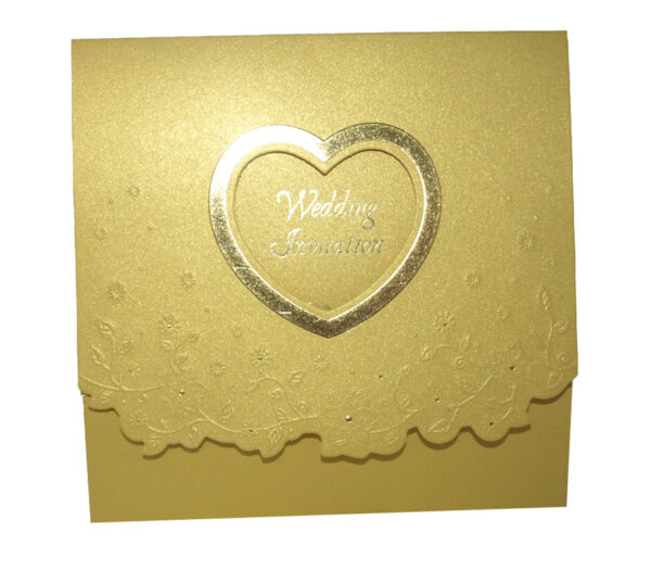 Embossed heart old gold Asian style wedding invitation