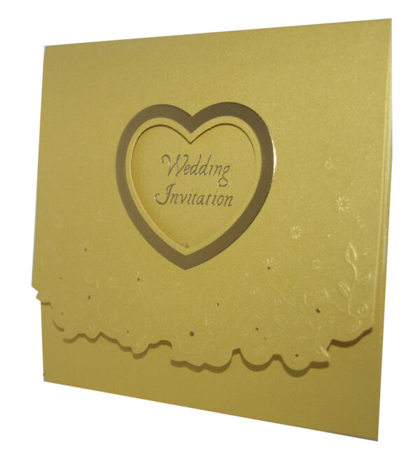 Gold foiled heart wedding invitation with embossed flowers