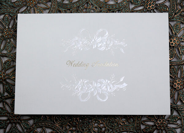 1229 Pearlised lillies bouquet ecru wedding invite-7711