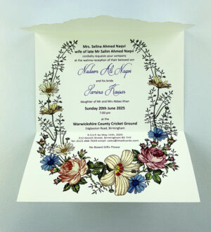 bright colourful floral folded wedding invitation
