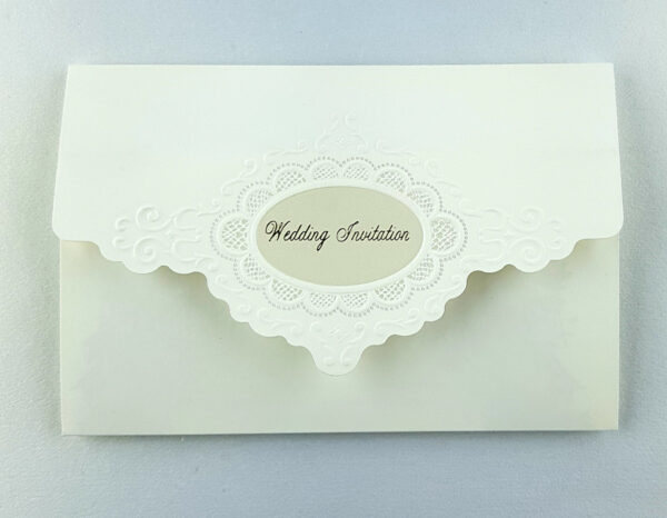 embossed ivory folded wedding invitation design