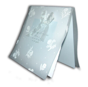 shiny silver wedding invitation with bow