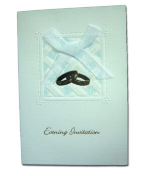 blue folded evening invitation with tartan design and bow