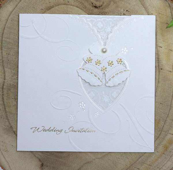 Square Ivory Wedding Bells Vellum, foiled Embossed Wedding Invitation Card 2017-7782