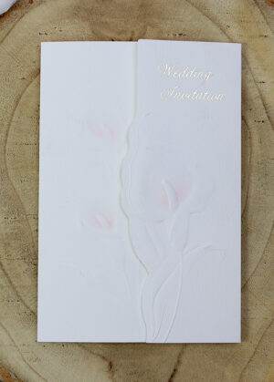 Pink Embossed Lilies Flower Wedding Invitations Cards Panache 2022-7667