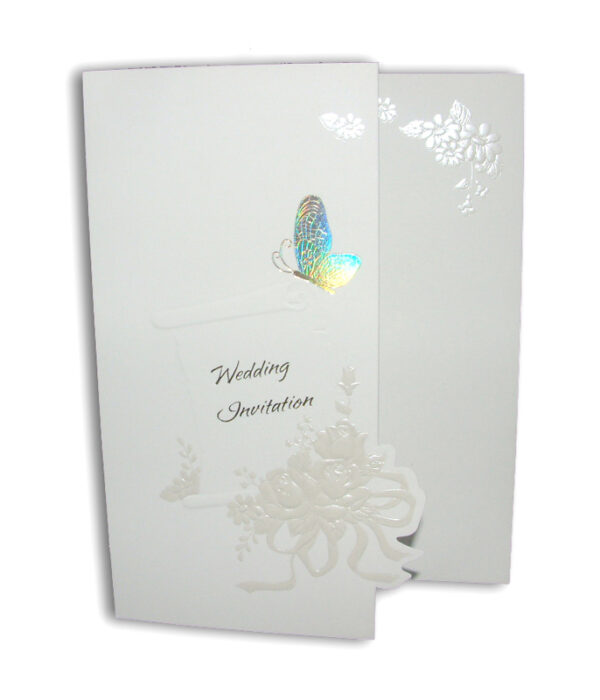 Folded embossed butterfly wedding invitation