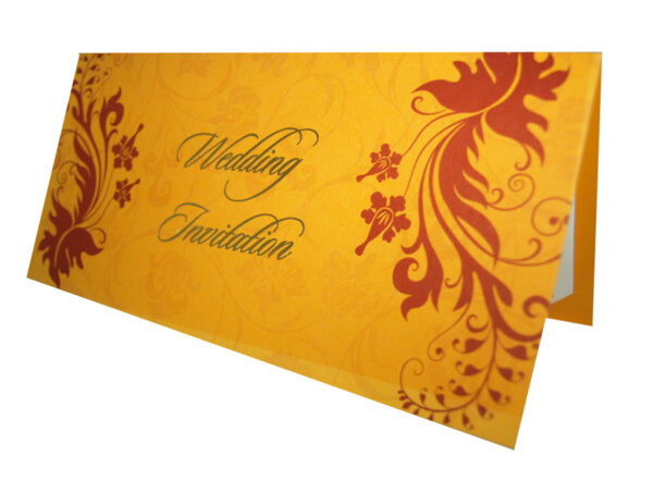 Orange Wedding cards with red flourish design