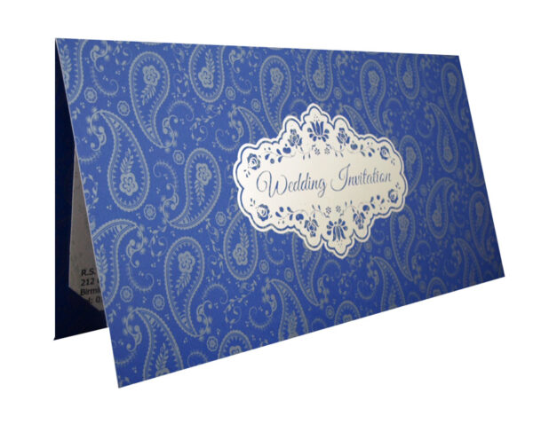 ABC 698 Paisley Pattern Blue and silver Foil Wedding Card Design-3628