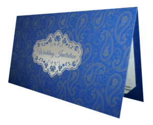ABC 698 Paisley Pattern Blue and silver Foil Wedding Card Design-3629