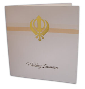 Square Gold Khanda Sikh Wedding Invitation Card