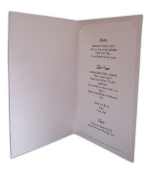 ABC 497 White and Gold border party table menu-1318
