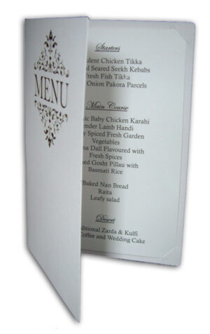 ABC 531 Floral gold letterpressed designed menu on white card-1358