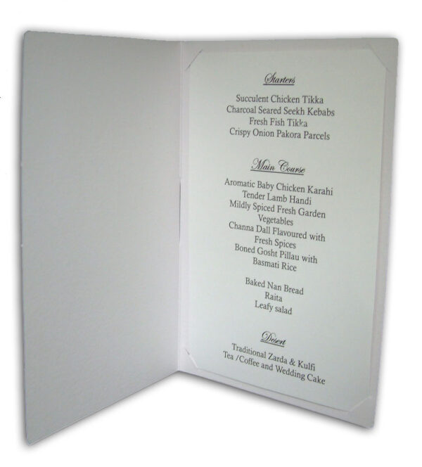 ABC 531 Floral gold letterpressed designed menu on white card-0