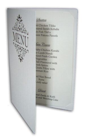 ABC 532 Personalised white and silver table party menu-1361