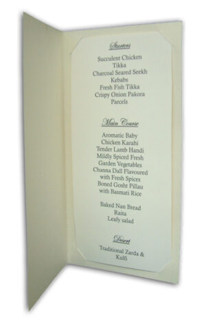 ABC 429 Elegant white and gold brown party table menus-0