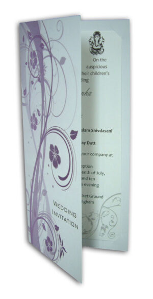 ABC 523 Oyster white wedding invitation whimsical fronds in lavender-0