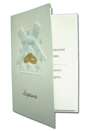 2010A Golden rings bands and white sheer bow reply cards-0
