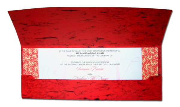 HW005 Bengali style crimson red diamante pocket wedding invitations-0