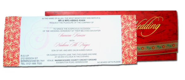 HW005 Bengali style crimson red diamante pocket wedding invitations-1518