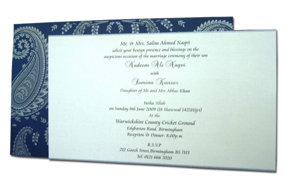 HW054 Navy Blue and silver paisley Indian invitations-1532