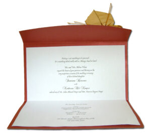 T056I Maroon card and gold ribbon bow invitation-0