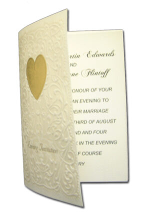 cream and gold imprinted wedding invitation