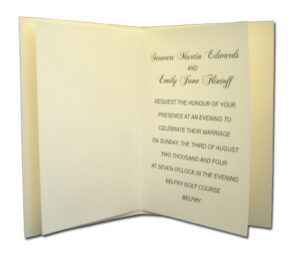 classic white imprinted wedding invitation