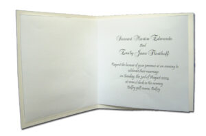 white and gold single fold wedding invitation