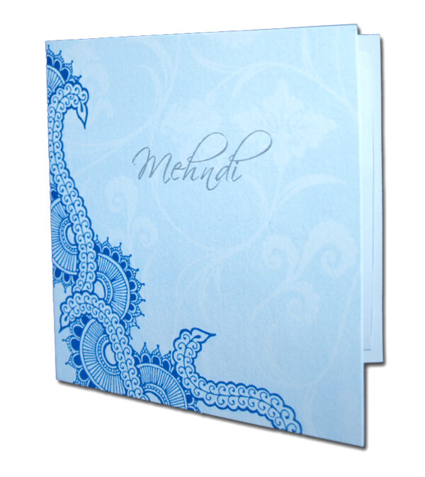 MND01B Cyan blue Henna pattern mehndi invitation card-1626