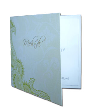 MND01G Green henna design mehndi invitation card-1627