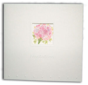 water cooler pink floral folded wedding invitation with window