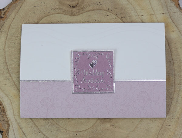 5050 Silver and pink love hearts folded wedding invitation card-7583