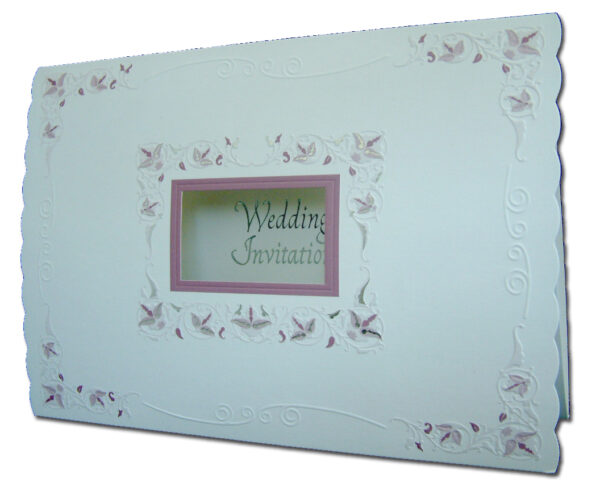 Embossed floral folded wedding invitation Card with window