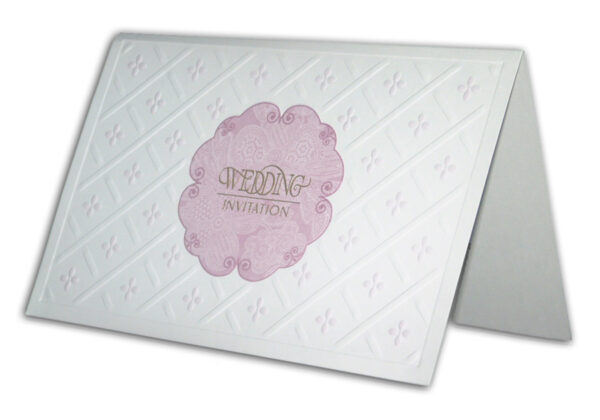 shaded pink and white folded wedding invitation