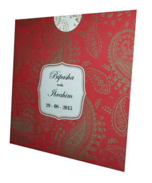 Pakistani style Paisley Pocket invitation in red and gold