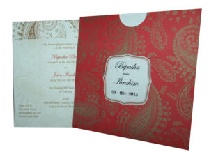 Islamic pocket Invitation in red and gold paisley