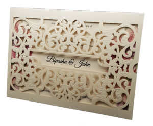 laser cut invitation cover in ivory
