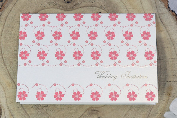 Pearlescent deep pink floral wall wedding invitation 7410 -7633