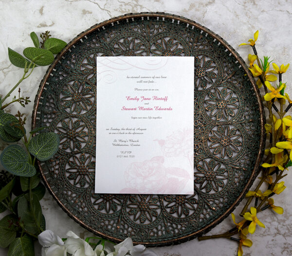 Pink floral flat invitation Wedding invitation card