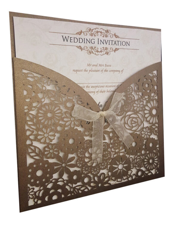 Coffee coloured Abstract Floral lasercut Pocket Invitation LC 1001-3424