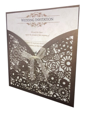 Coffee coloured Abstract Floral lasercut Pocket Invitation LC 1001-0