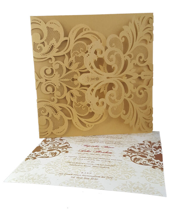 Gold Laser cut gatefold invitation