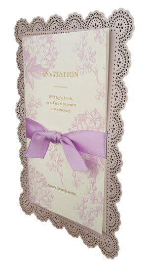 Lilac Ribbon Laser cut pocket invitation
