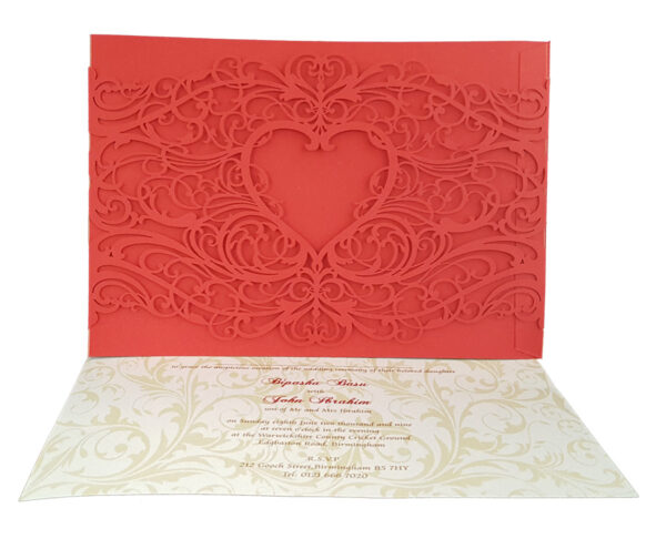 Red lasercut pocket invitation