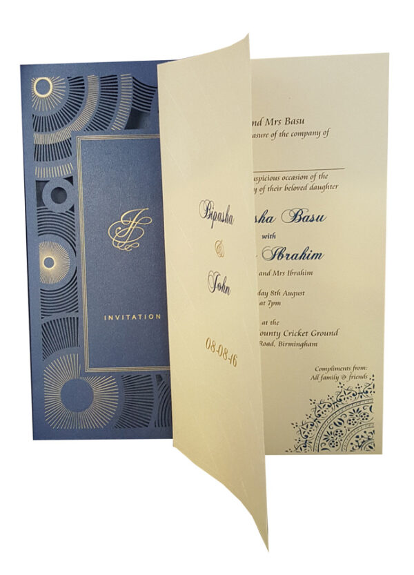 LC 1601 Blue Gatsby Design Style Laser Cut Invitation-3380