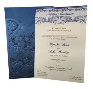 Lasercut pocket invitation in blue