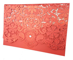 LC 6017 Red Ornamental Laser Cut Pocket Envelope Invitation-0