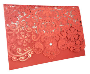 LC 6017 Red Ornamental Laser Cut Pocket Envelope Invitation-3739