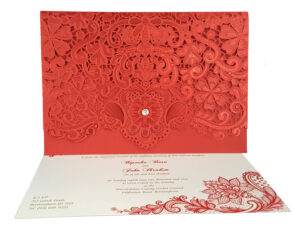 LC 6017 Red Ornamental Laser Cut Pocket Envelope Invitation-3738