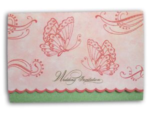 Pink and green butterfly wedding invitation